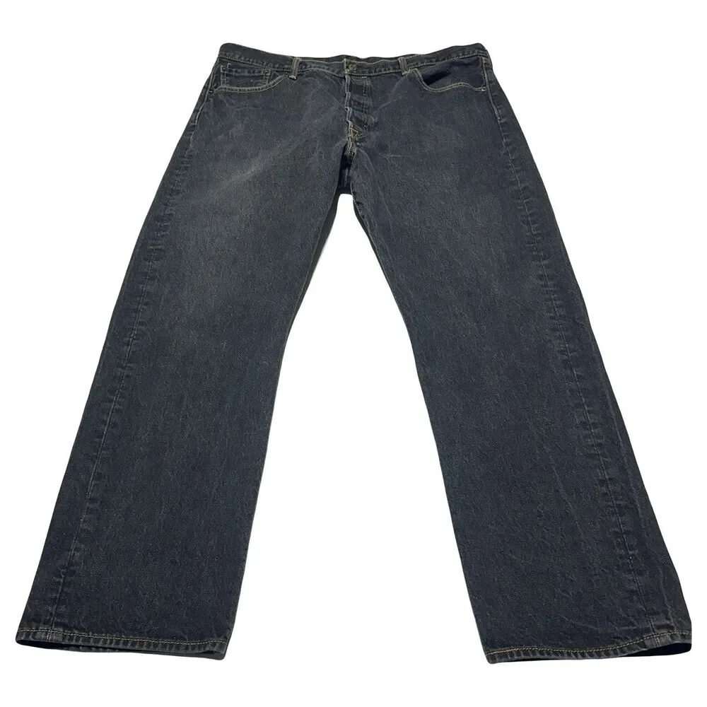 Levis 501 Mens Jeans Black Size 42x32 Measured 38x29 Straight Button Fly